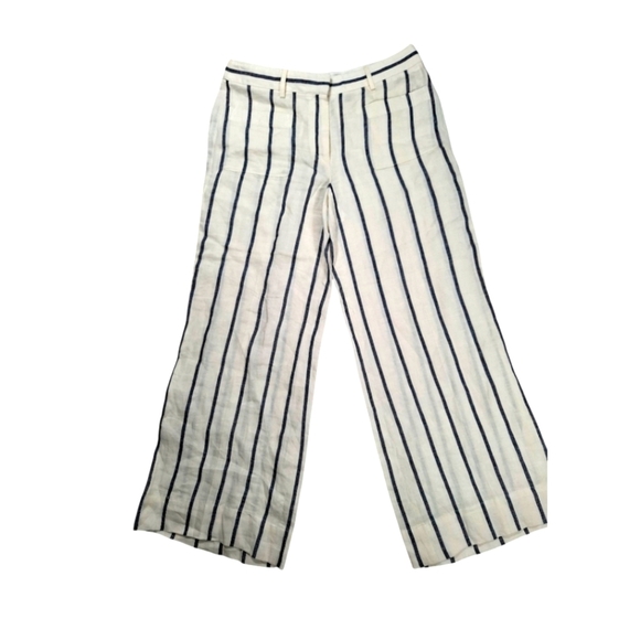 Theory Womens Linen Striped 4 Pocket Mid-Rise Straight Leg Pants White Size 4 - Picture 9 of 9